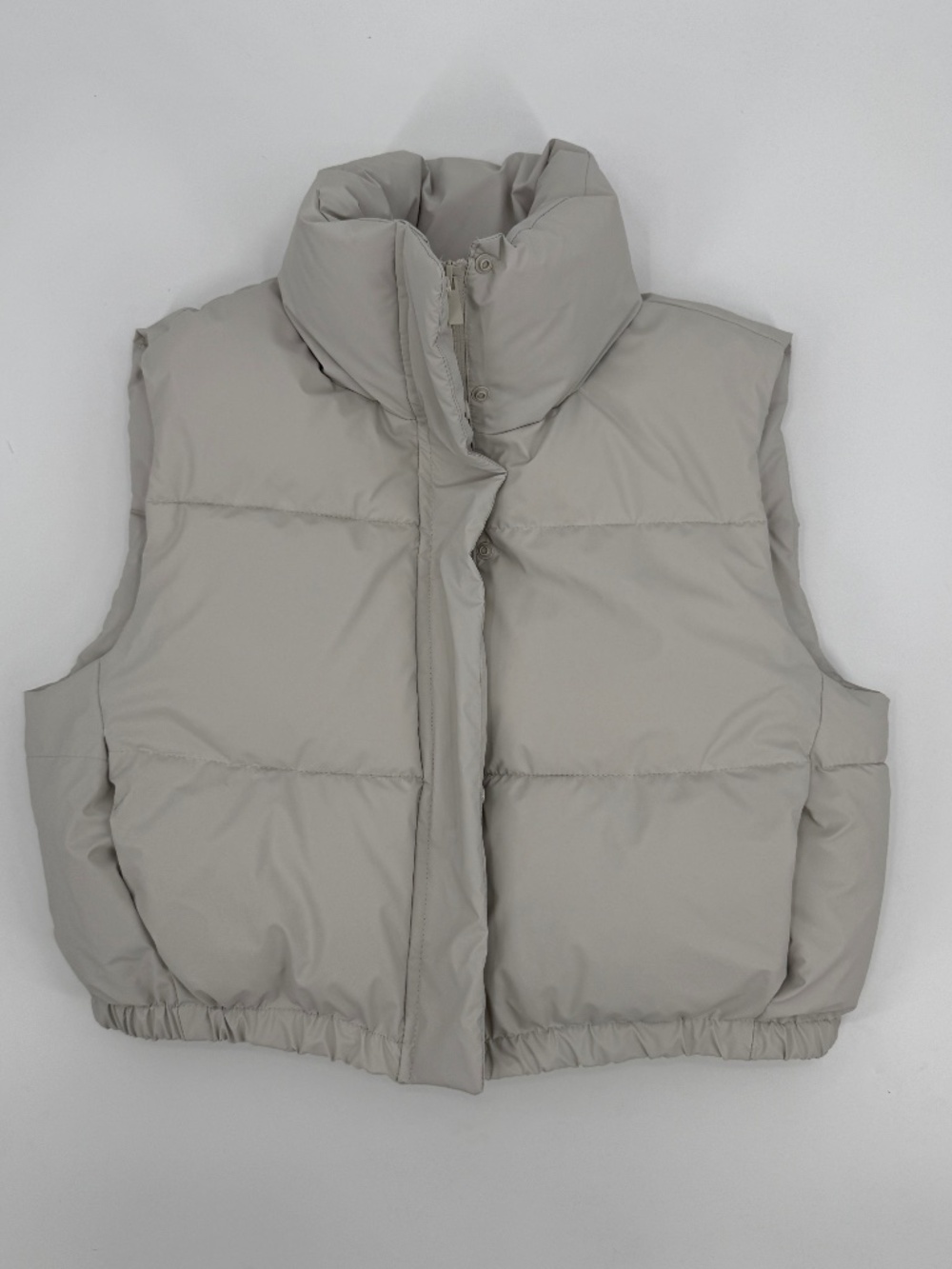 ZARA Beige Light Gray Cropped Puffer Vest High Neck Padded Quilted Clean Women M